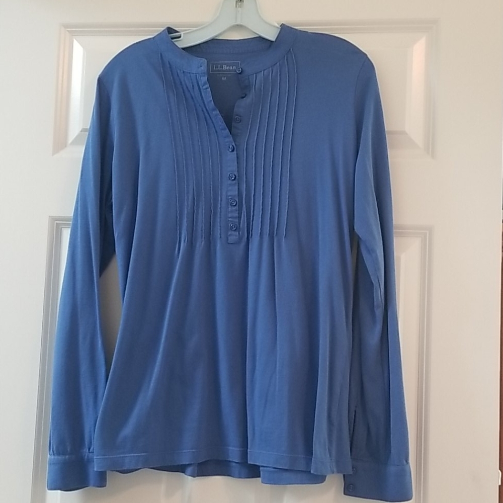 LL Bean blue ruffle shirt